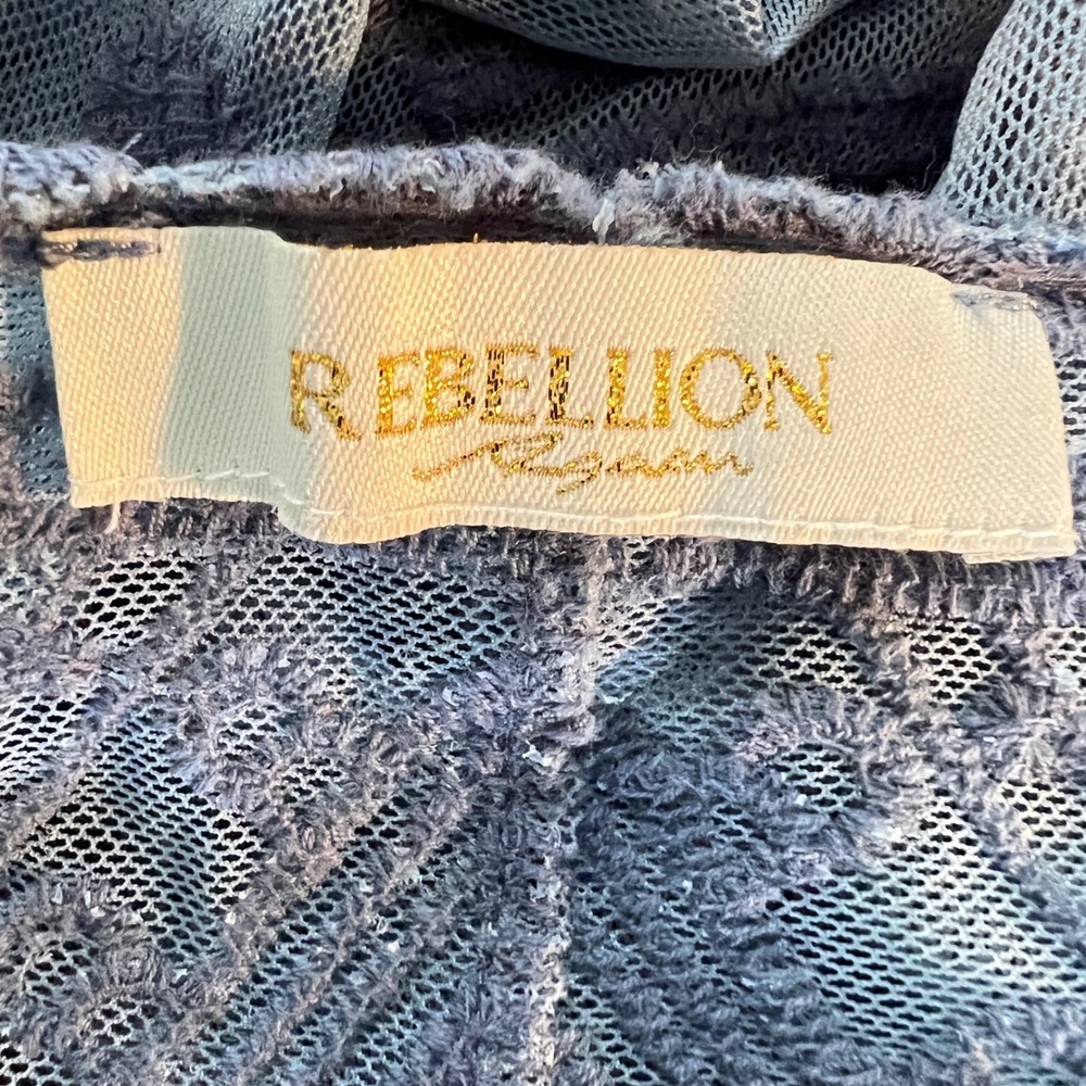 Rebellion Lace Sheer Kimono Cardigan OS Women Hippie Mesh Blue Layering Ethereal - Picture 6 of 12